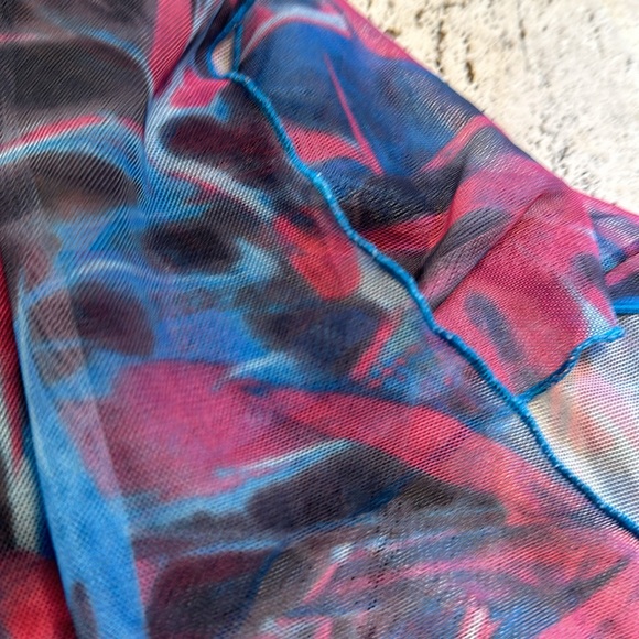 NWOT Kim Shui Mesh Crop Long Sleeve Cutout Cross Top (XS Pink Blue Multi) Tropic - Picture 6 of 10